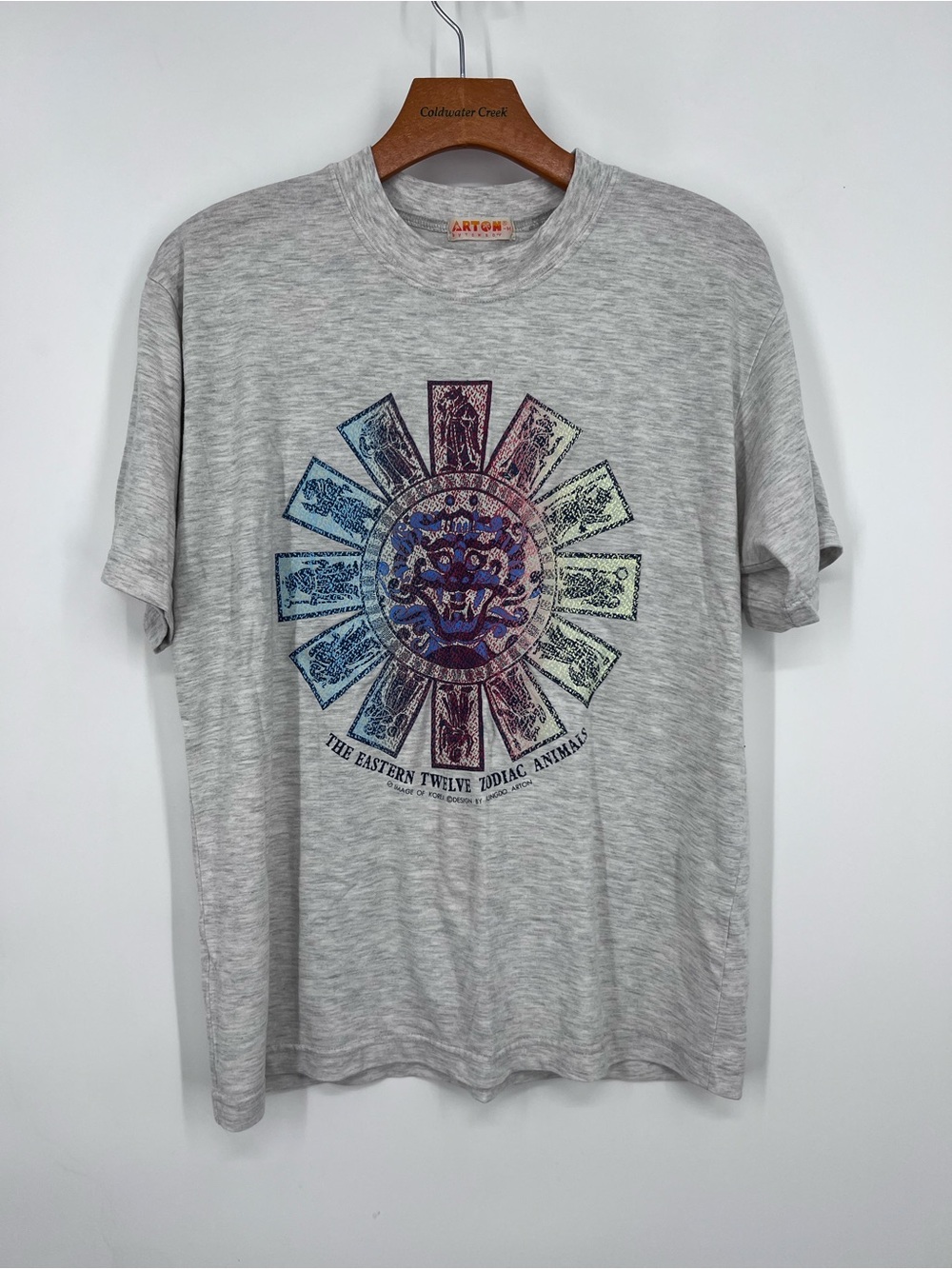 Vintage 1990’s Arton Grey Eastern Twelve Zodiac Animals Graphic Tee Shirt Medium